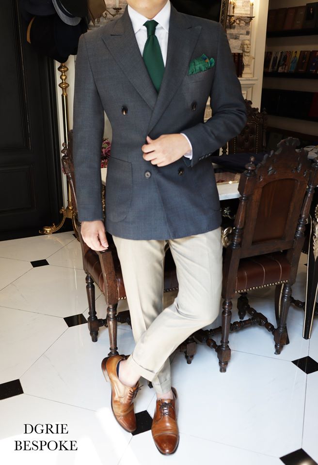 dgrie grey checked double breasted suits green set dgrie 2