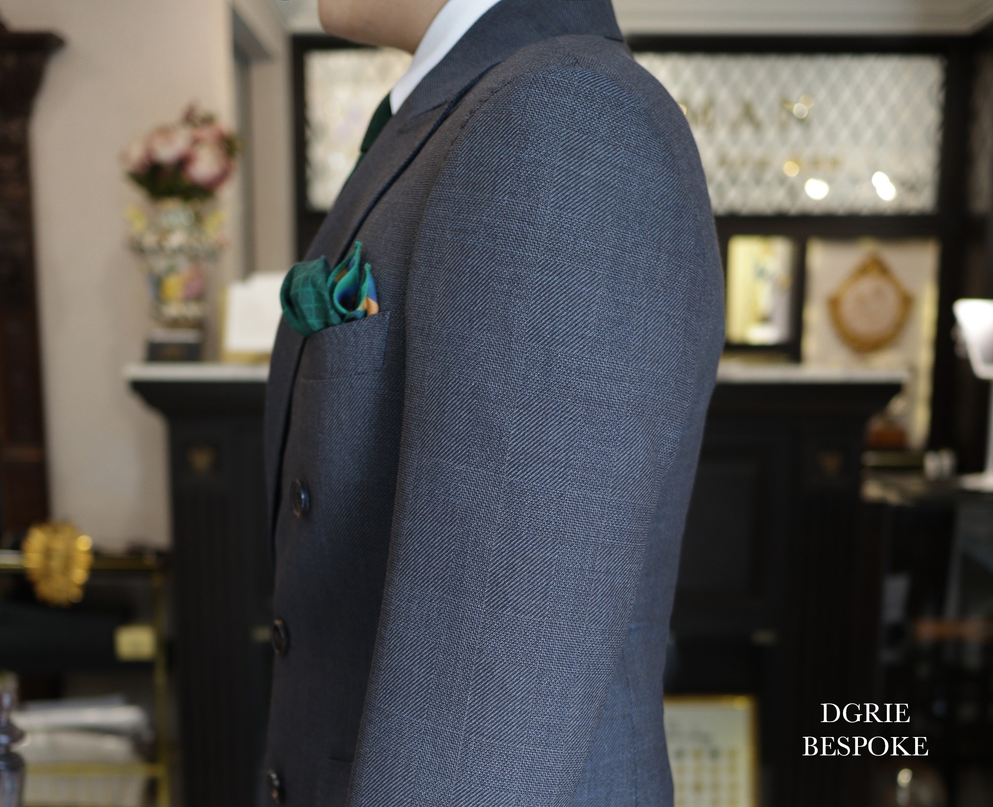 dgrie grey checked double breasted suits green set dgrie 7