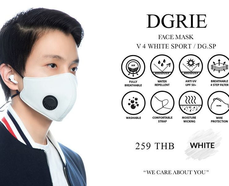 DGRIE MASK V.4 WHITE SPORTS: หน้ากากผ้ากันน้ำ ออกกำลังกาย 21 dgrie white sports face mask protective smart dgrie 4