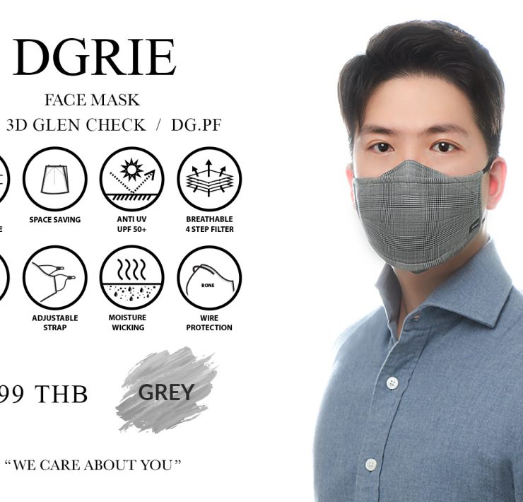 DGRIE Mask V.5 - Grey Glen Check: หน้ากากผ้า ใส่ฟิลเตอร์ 17 dgrie face mask v 5 grey glen check dgrie