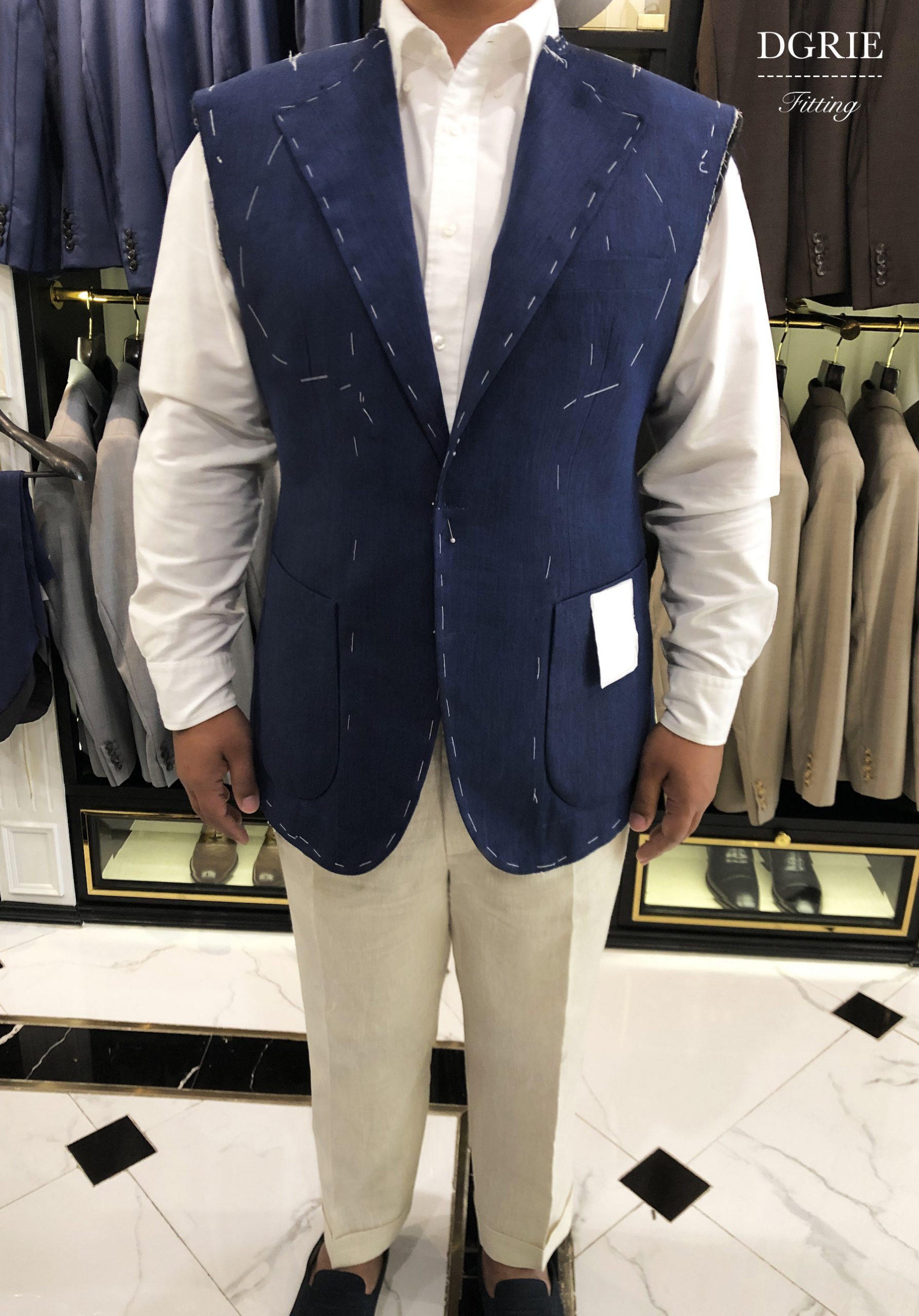 fitting navy linen jacket linen pant dgrie