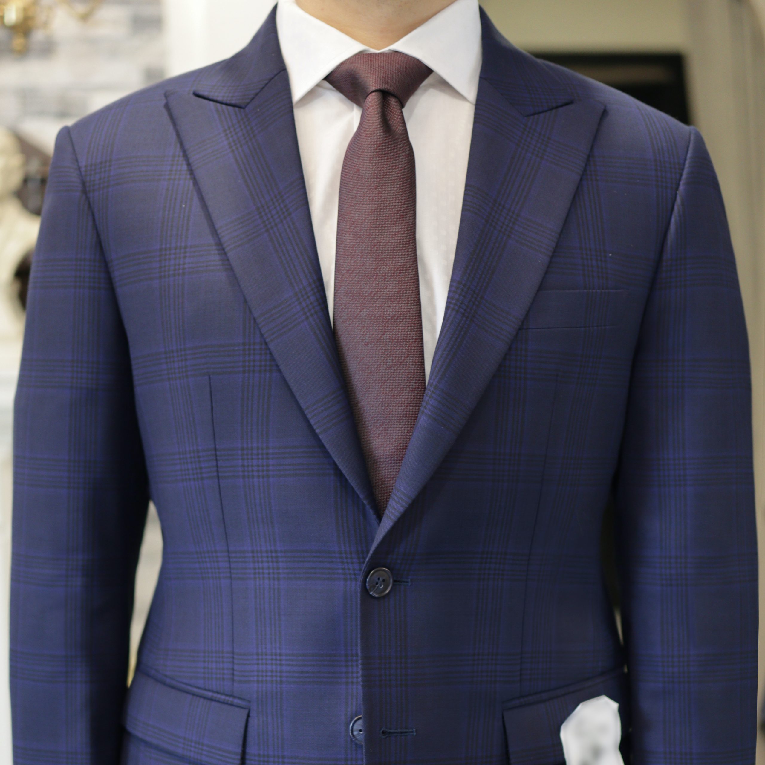 Navy Blue Peak Prince of Wales Check: ตัดสูท สีน้ำเงินลายตาราง 1 navy blue peak prince of wales check dgrie 6