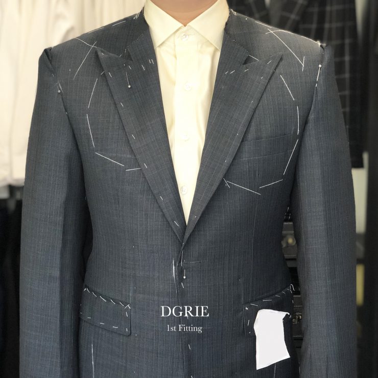 1st Fitting: Dark Navy-Grey Pinstripe: ร้านตัดสูท เสื้อสูทลายทางสีเทาอมน้ำเงินเข้ม 11 1st fitting dark navy grey pinstripe dgrie 1