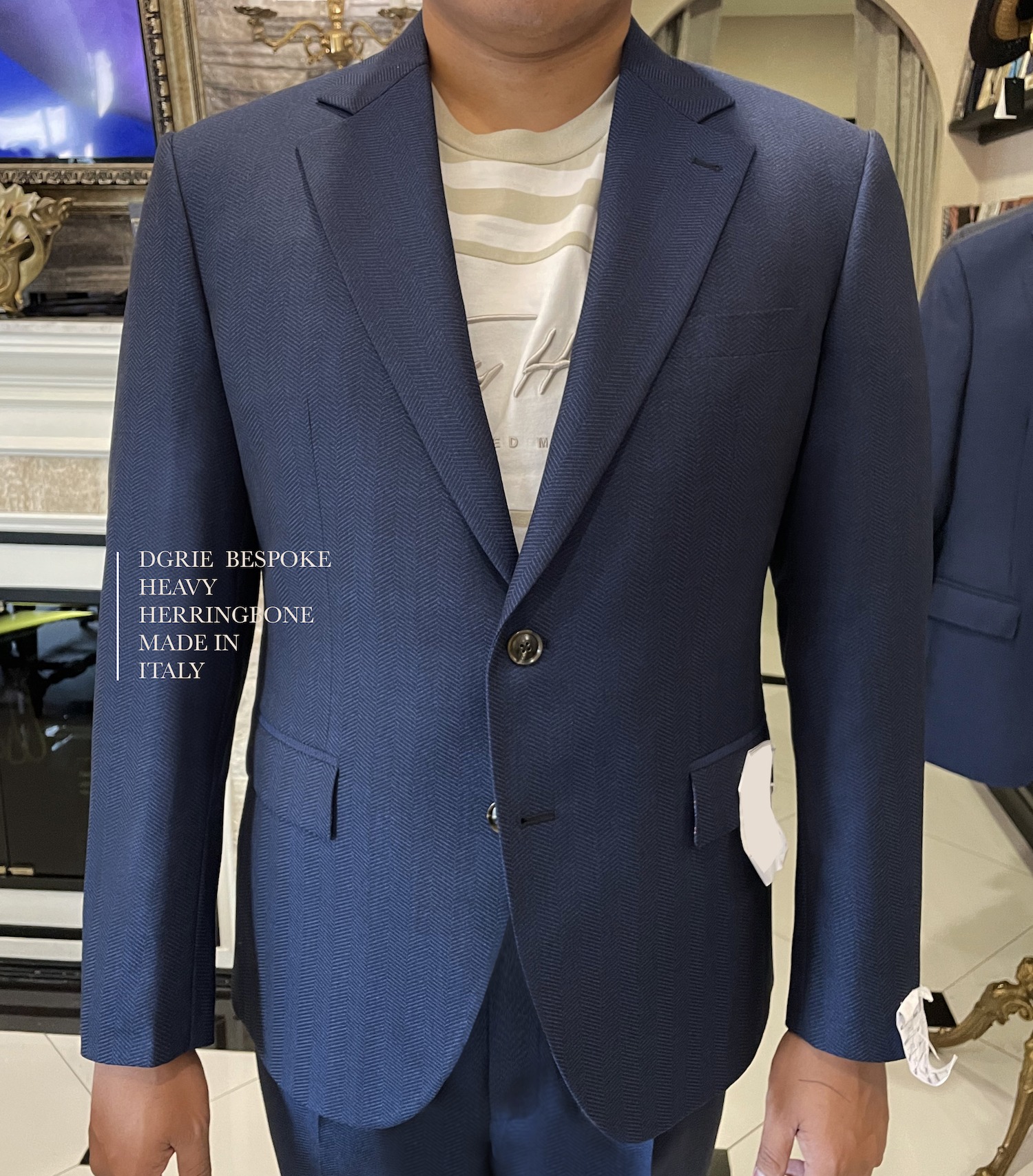 dgrie bespoke navy heavy herringbone suit dgrie