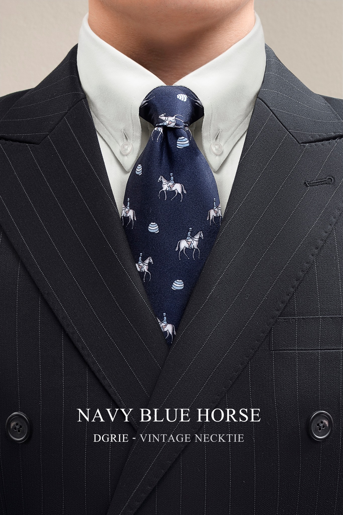 navy blue horse vintage necktie dgrie 2