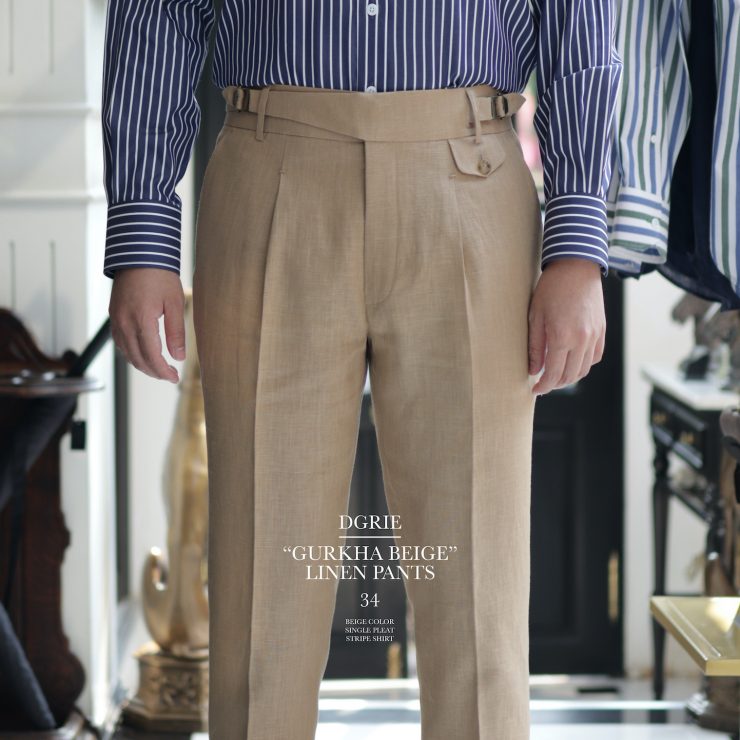 DGRIE PANTS 34: BEIGE GURKHA LINEN: ตัดกางเกง วินเทจ ลินิน สีเบจ 17 dgrie pants 34 beige gurkha linen dgrie 11