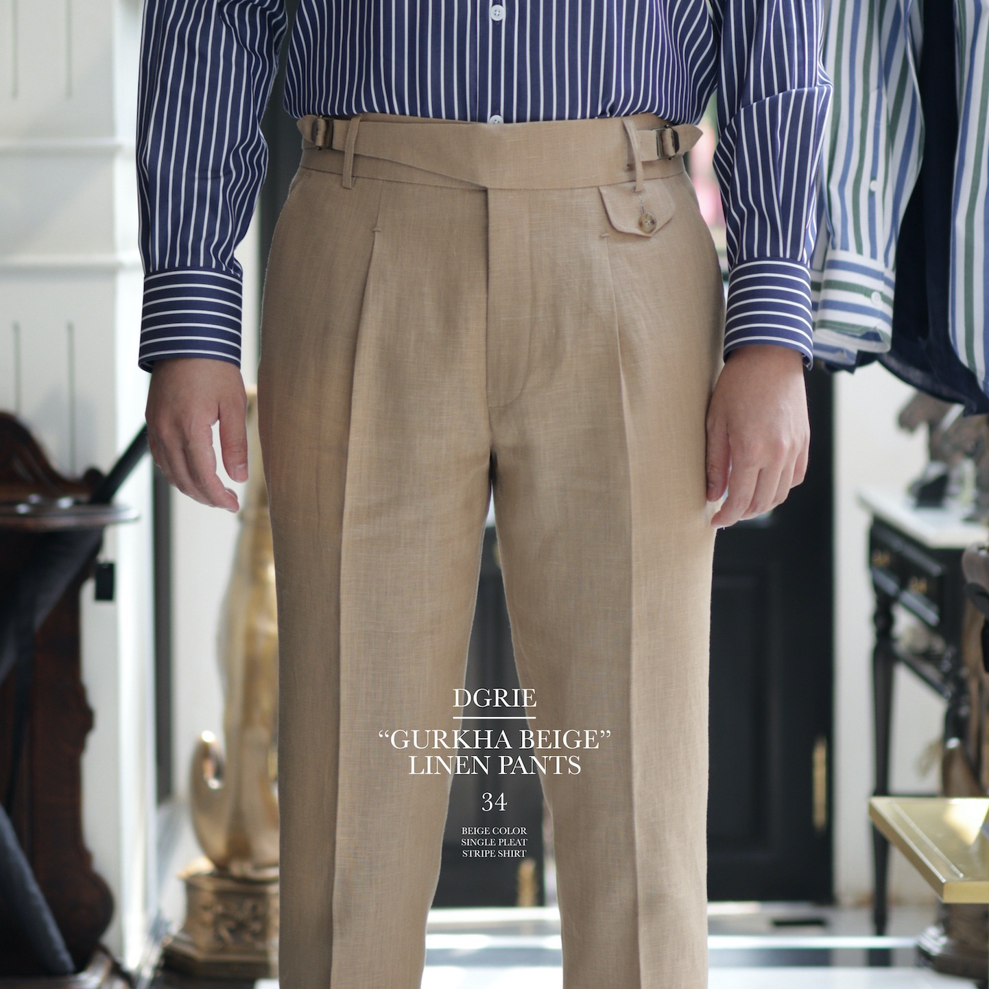 DGRIE PANTS 34: BEIGE GURKHA LINEN: ตัดกางเกง วินเทจ ลินิน สีเบจ 1 dgrie pants 34 beige gurkha linen dgrie 11