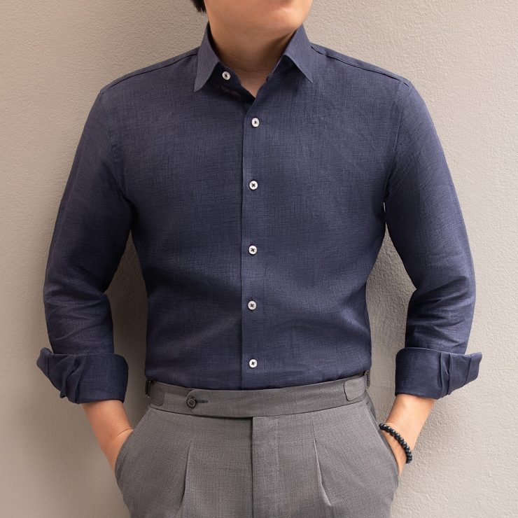 "Navy Blue Linen Shirt" เสื้อเชิ้ตลินิน สีน้ำเงินเข้ม 10 navy blue linen shirt dgrie 4