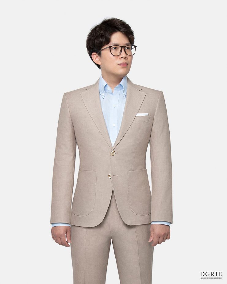 BEIGE COTTON-WOOL 2 BUTTON: สูทสำเร็จรูปสีเบจ คอตตอน-วูล 5 beige cotton wool 2 button dgrie 7