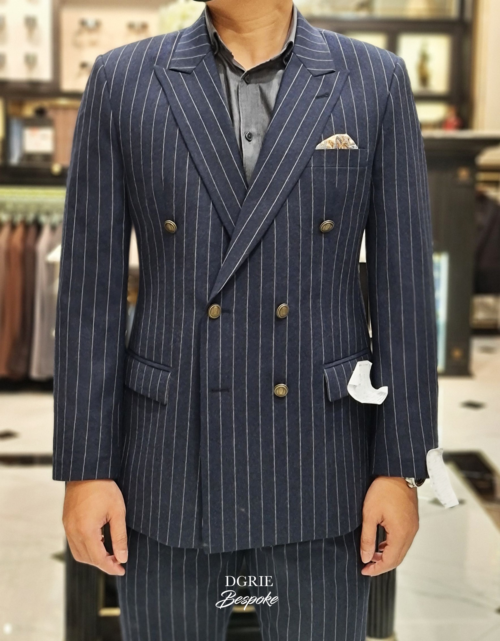 dgrie bespoke navy stripe db 100 wool dgrie
