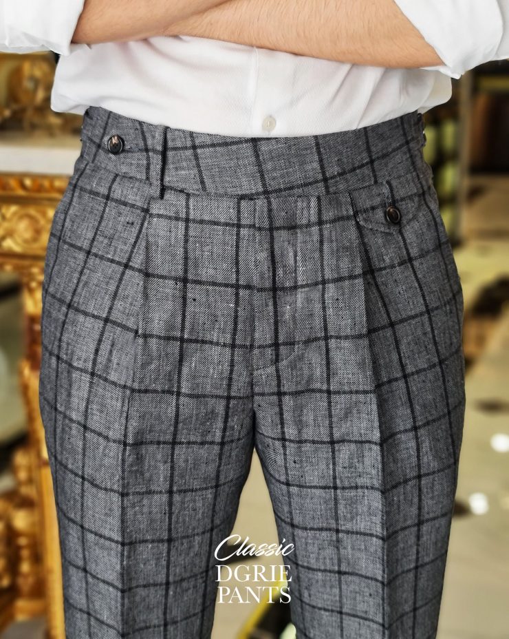DGRIE WINDOW DARK GRAY LINEN PANTS: กางเกงลินินสีเทาลายตาราง 18 dgrie window dark gray linen pants dgrie 1