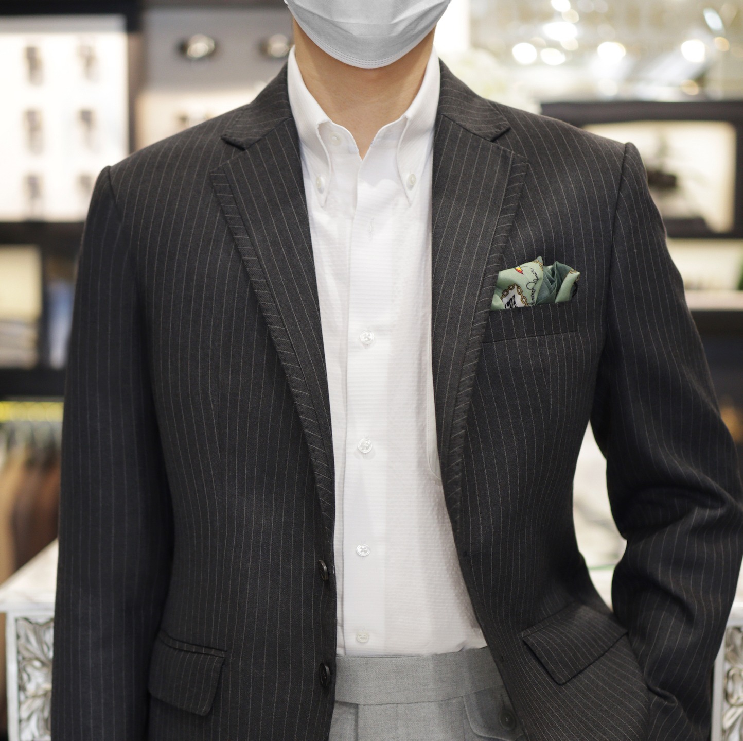 grey pinstipe jacket hand made dgrie 1