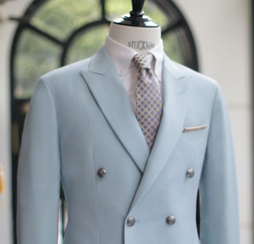 Sky Blue Double Breasted Suit: เสื้อสูทสีฟ้าอ่อน สไตล์คลาสสิค 14 sky blue double breasted suit dgrie 4