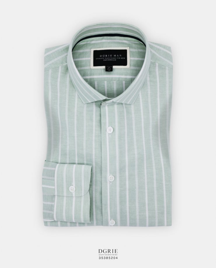 DGRIE Play - Green Cotton Linen Stripe Shirt เสื้อเชิ้ตสีเขียว 4 dgrie play green cotton linen stripe shirt dgrie