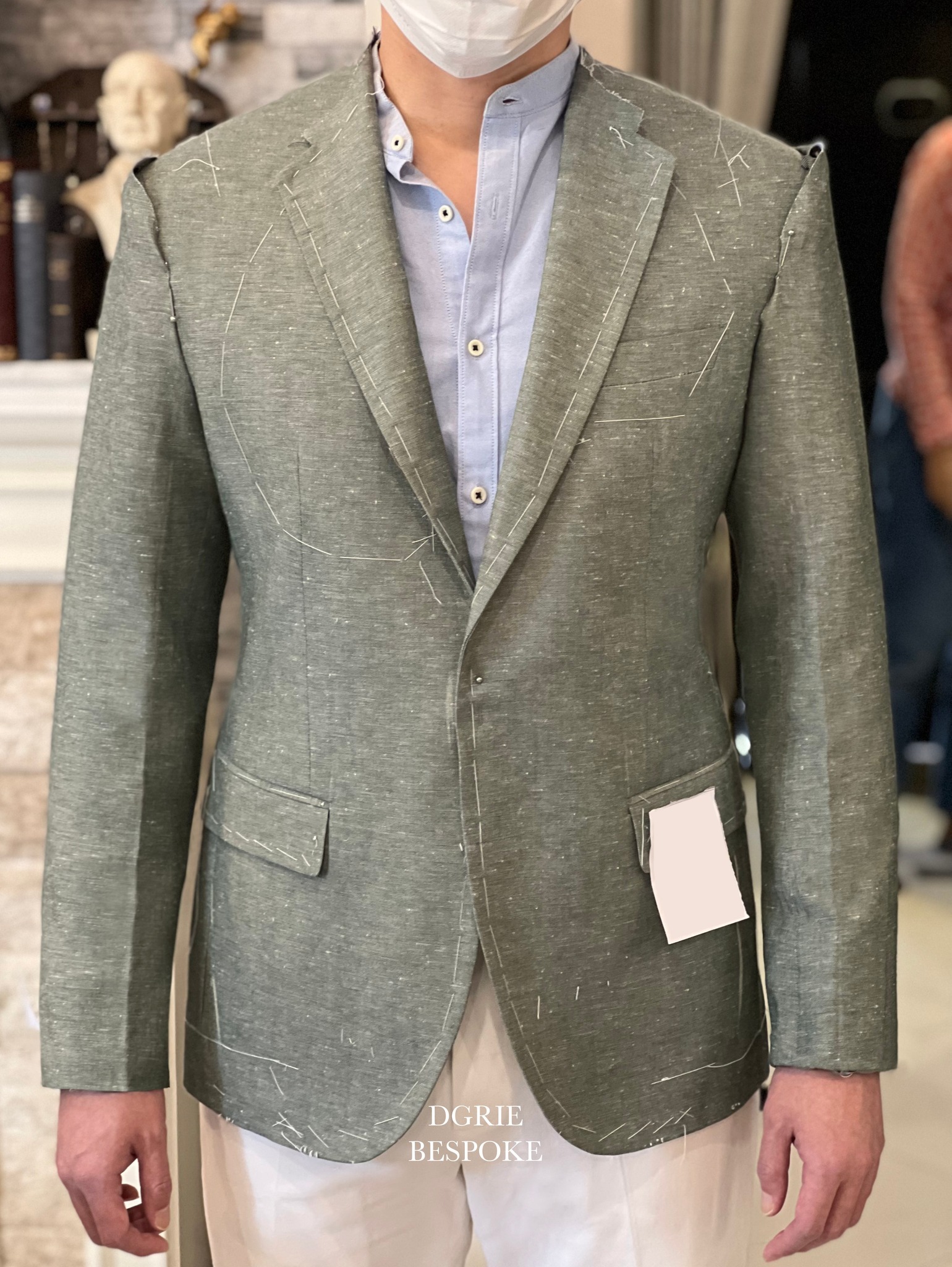 green cotton linen blazer dgrie