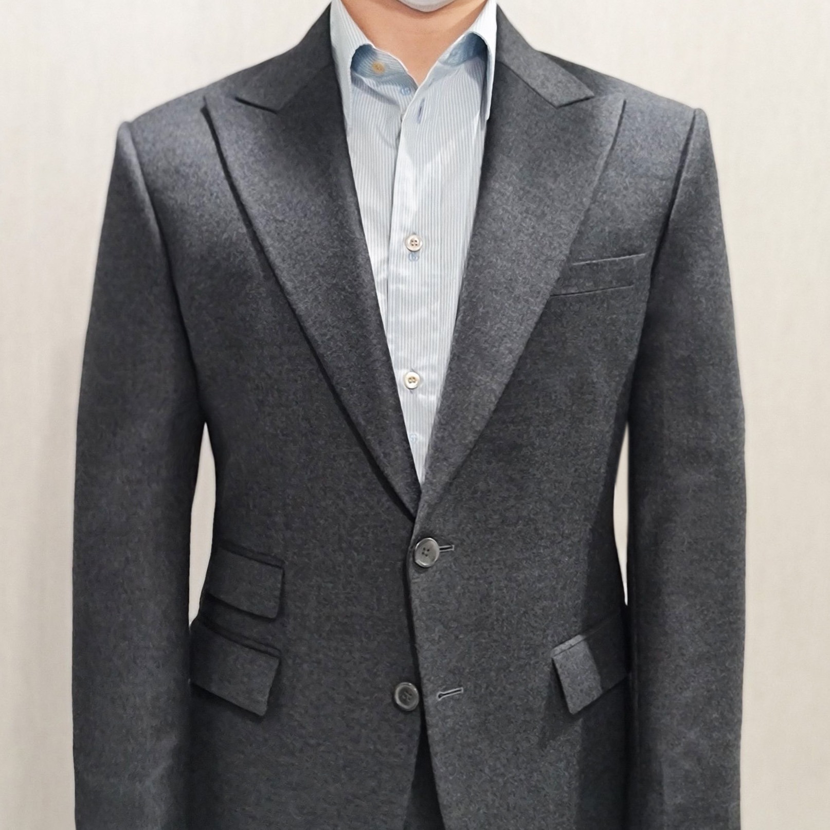 flannel grey peak lapel suit 100 wool dgrie 1