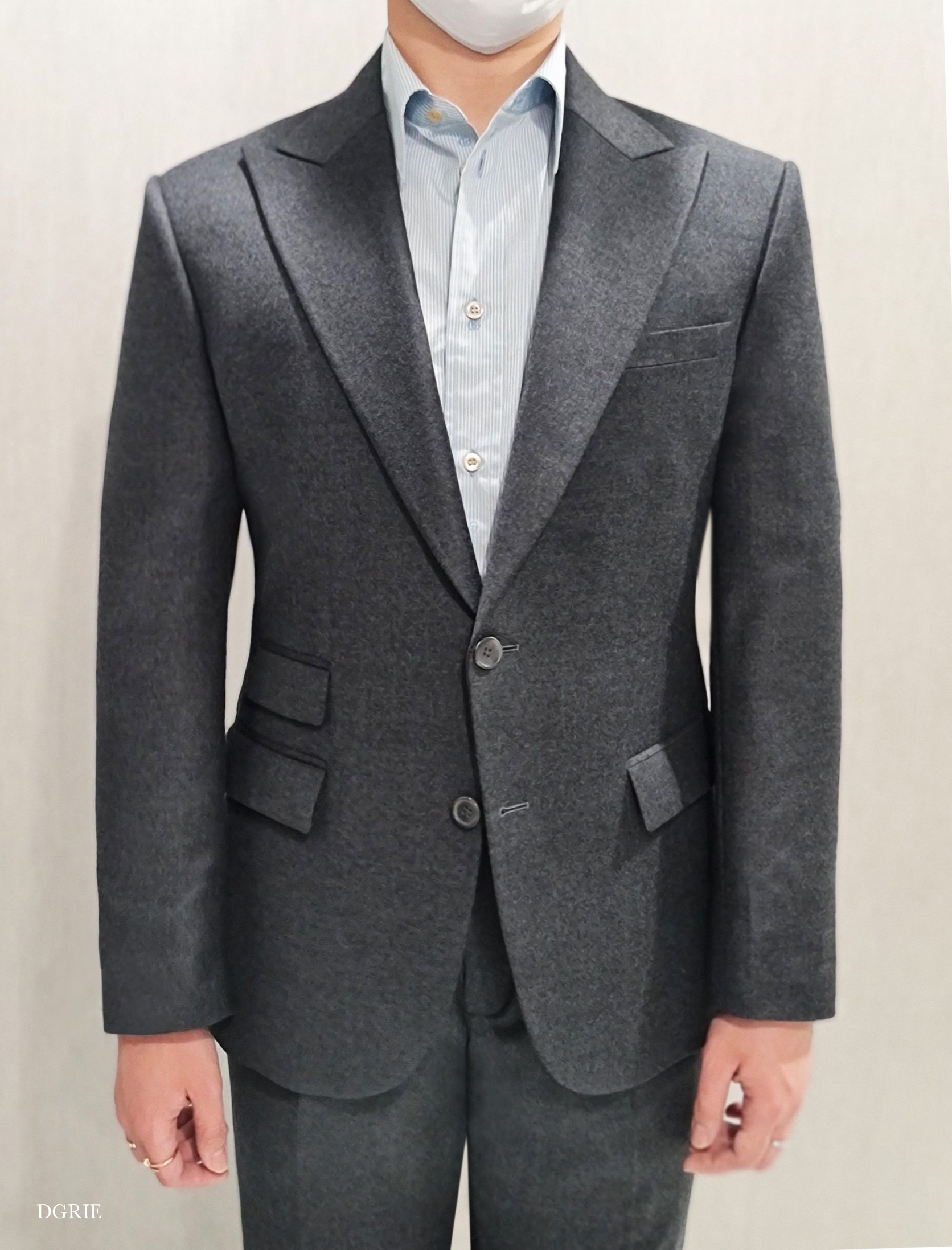 flannel grey peak lapel suit 100 wool dgrie