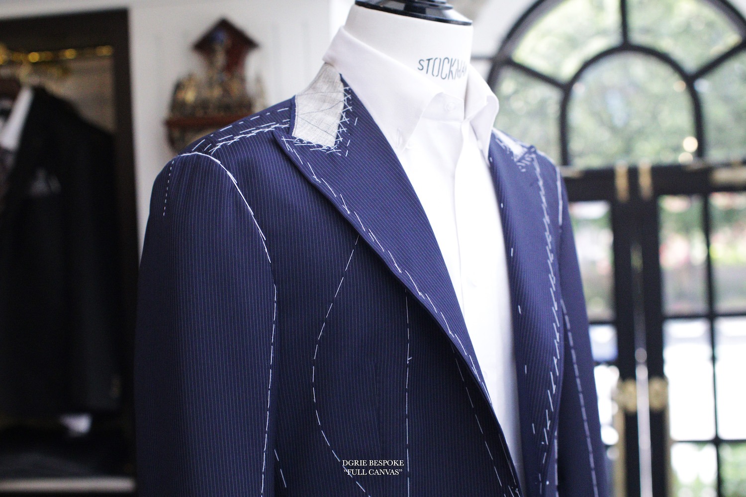 pinstripe navy full canvas suit dgrie 1