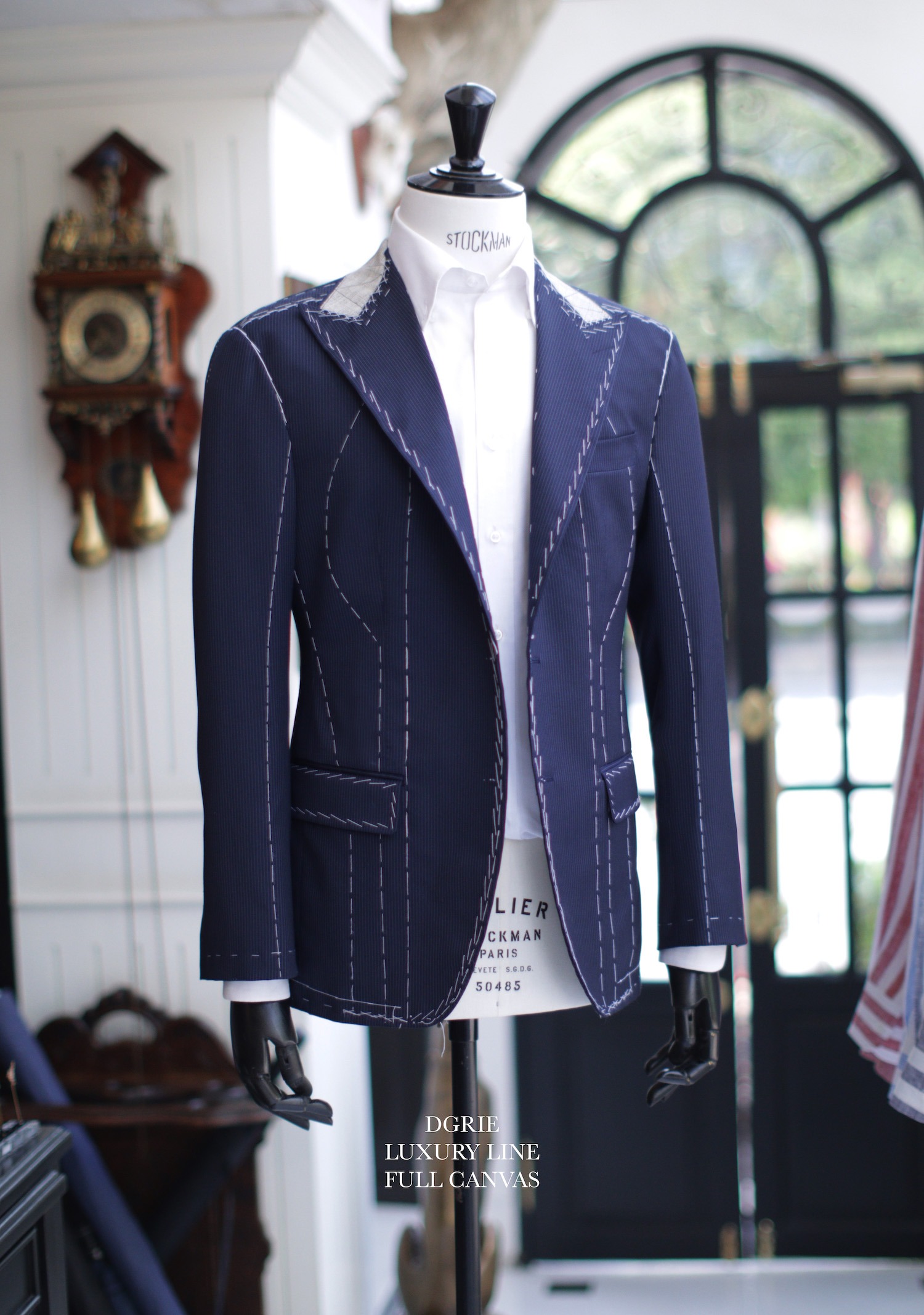 pinstripe navy full canvas suit dgrie 2