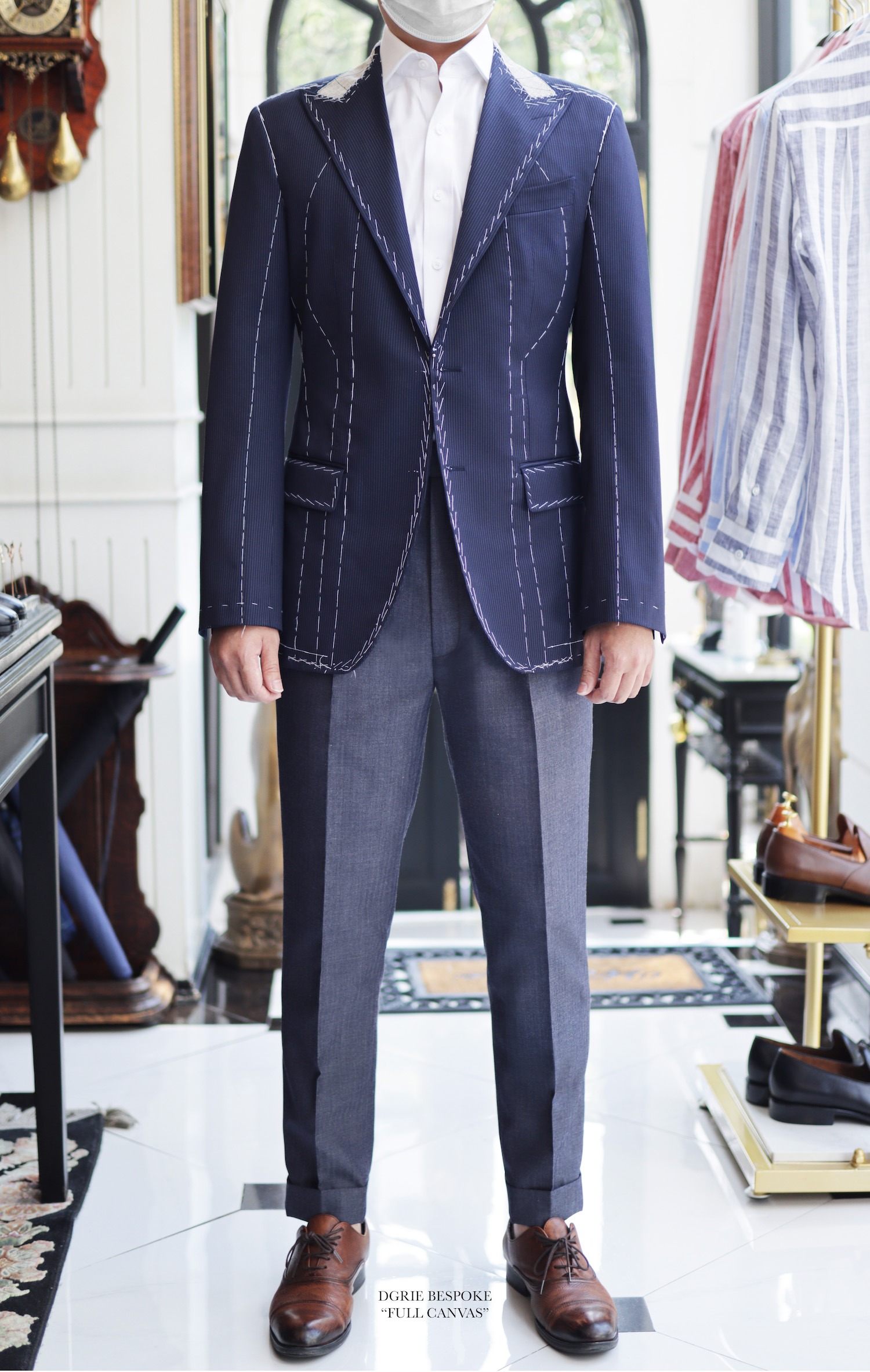 pinstripe navy full canvas suit dgrie 3