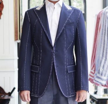 pinstripe navy full canvas suit dgrie 4