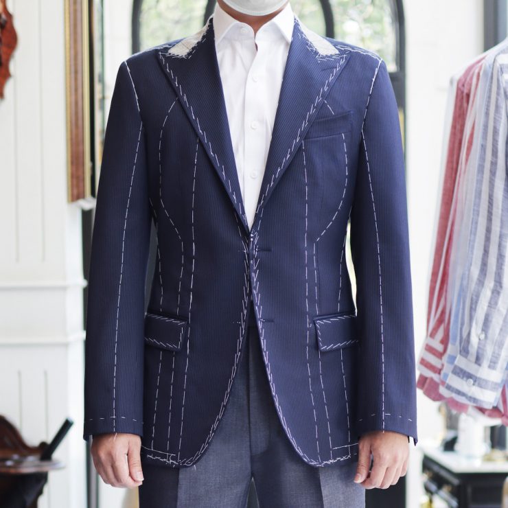 Pinstripe Navy Full Canvas Suit: ร้านตัดสูทหางม้า สีน้ำเงินลายทางเล็ก 7 pinstripe navy full canvas suit dgrie 4
