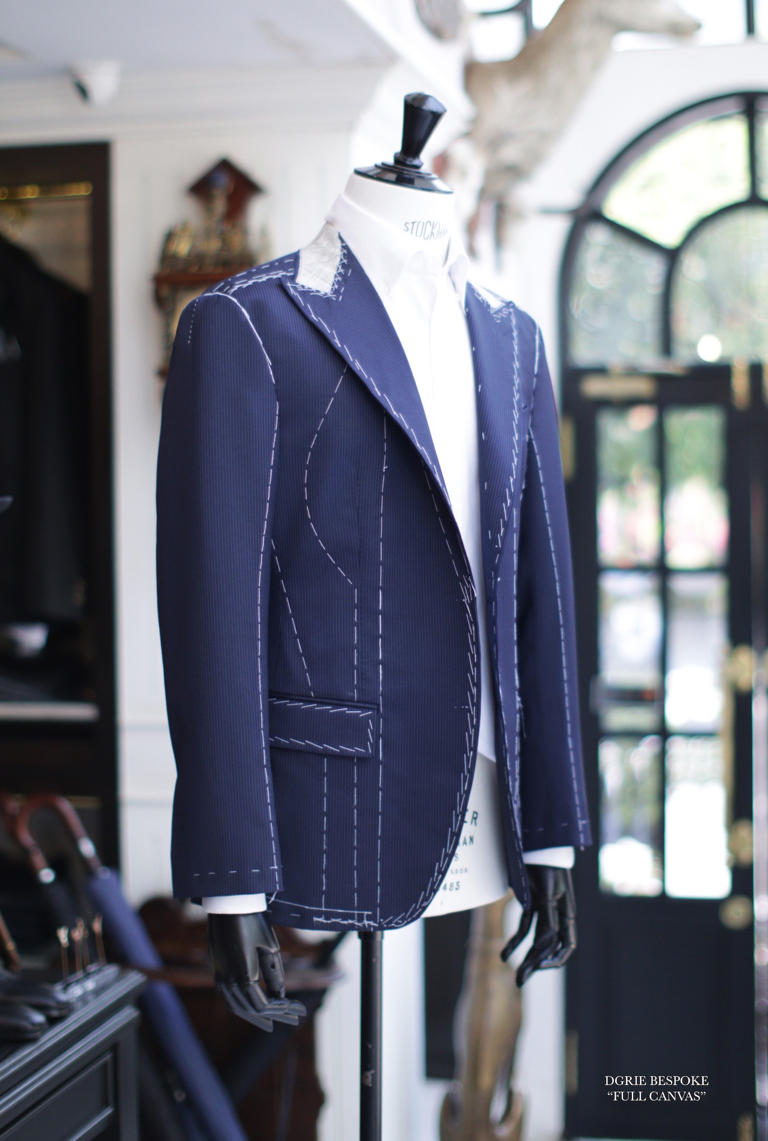 pinstripe navy full canvas suit dgrie