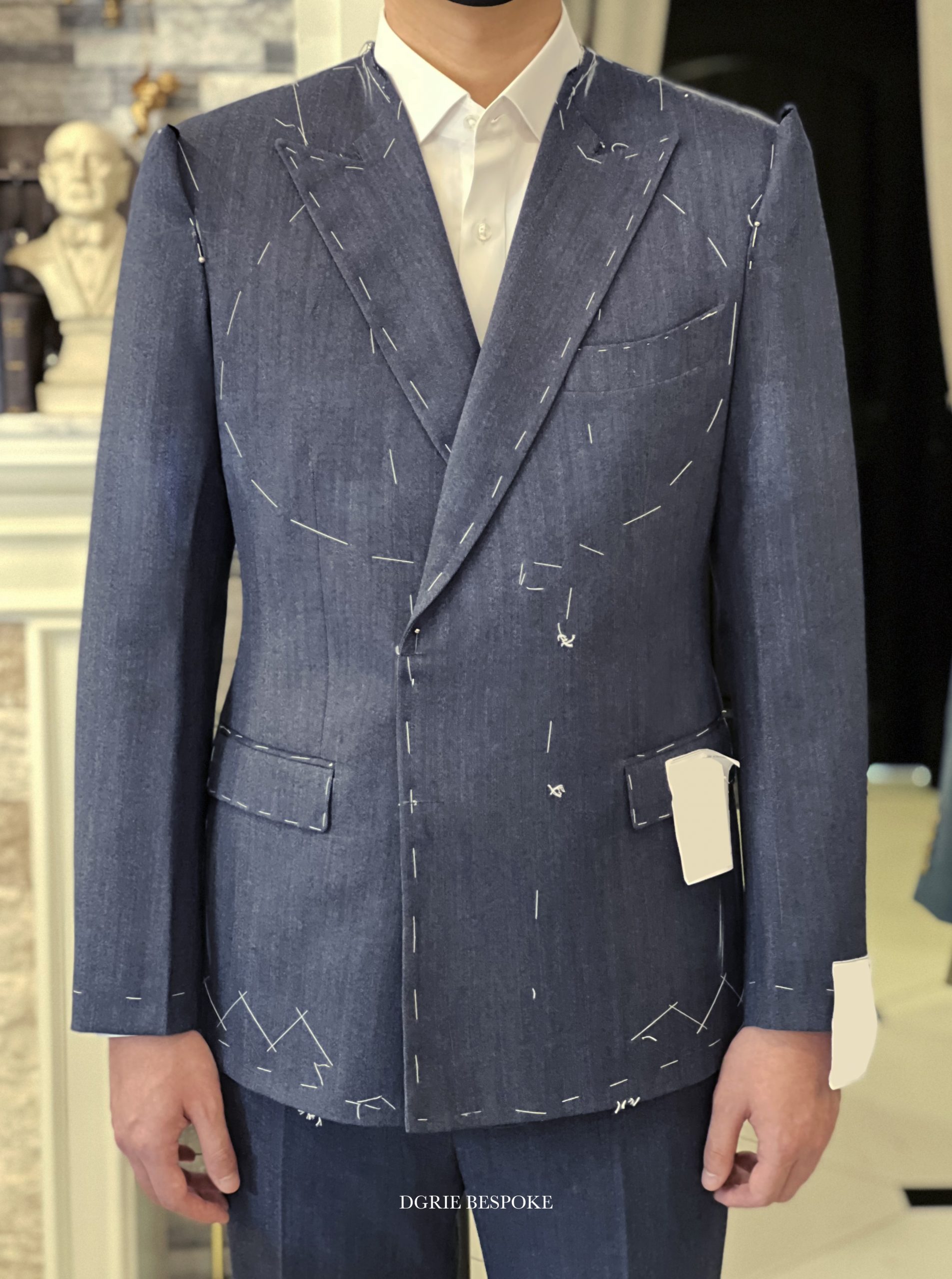 fitting blue herringbone db suits dgrie
