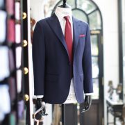 pinstripe navy suit peak lapel dgrie