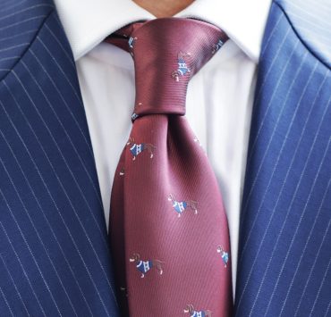 bespoke navy stripe suit x red wine puppy tie dgrie 2