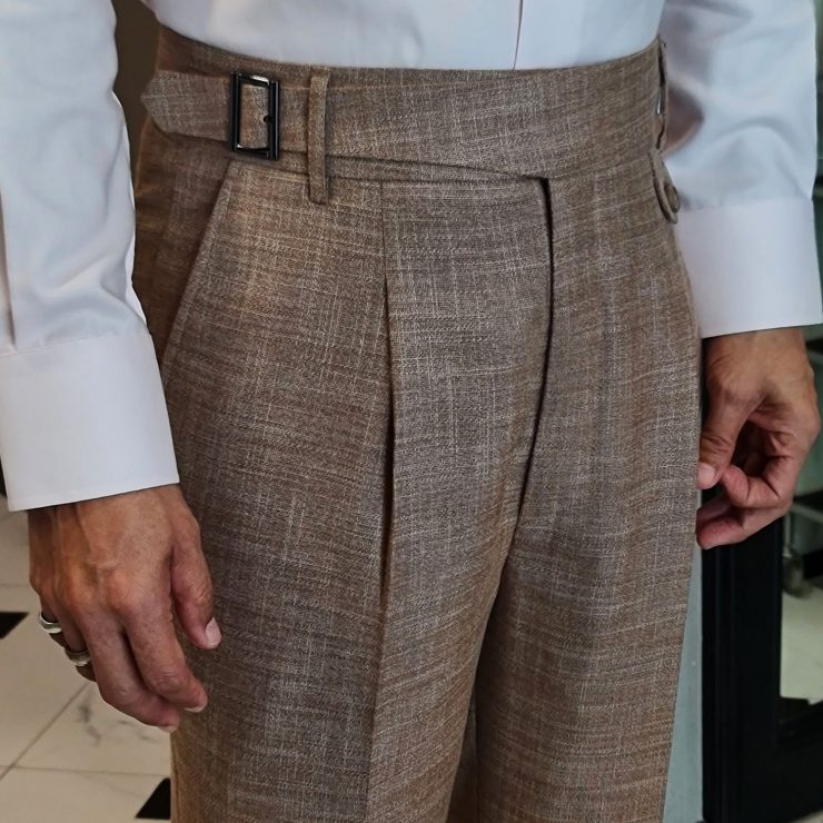BROWN WOOL LINEN CLASSIC PANTS: ตัดกางเกงวินเทจ สีน้ำตาล ลินิน 99 brown wool linen classic pants dgrie 1