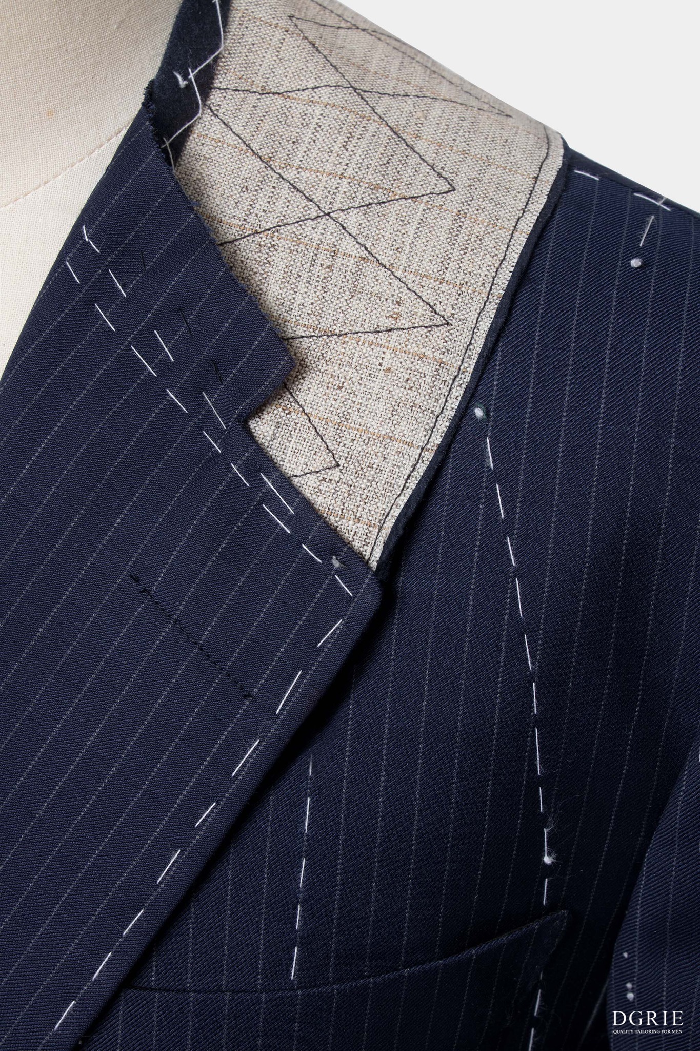 dark navy pinstripe full canvas suit dgrie 3