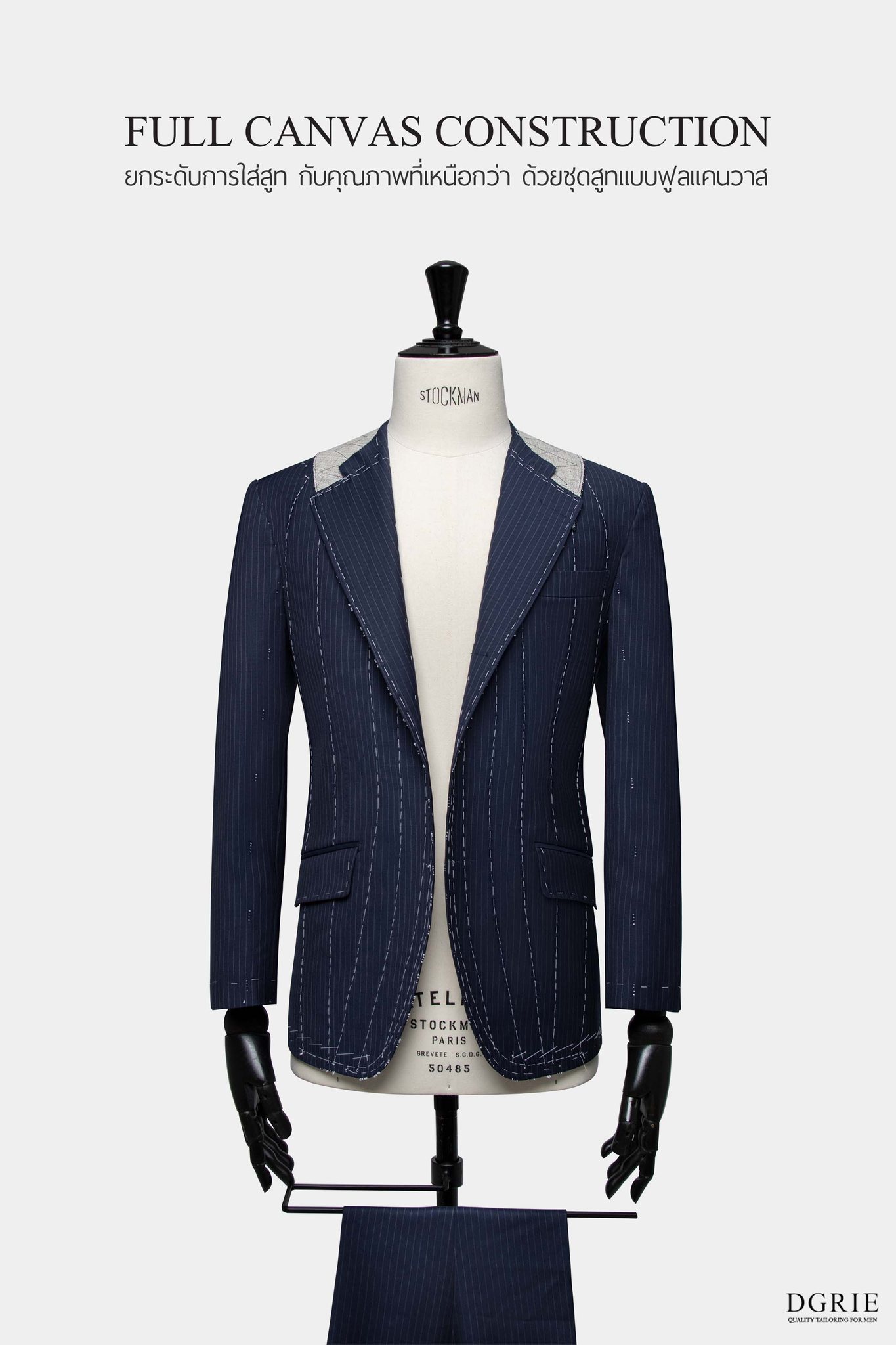 dark navy pinstripe full canvas suit dgrie 4