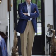 one piece collar linen navy strip shirt dgrie 1