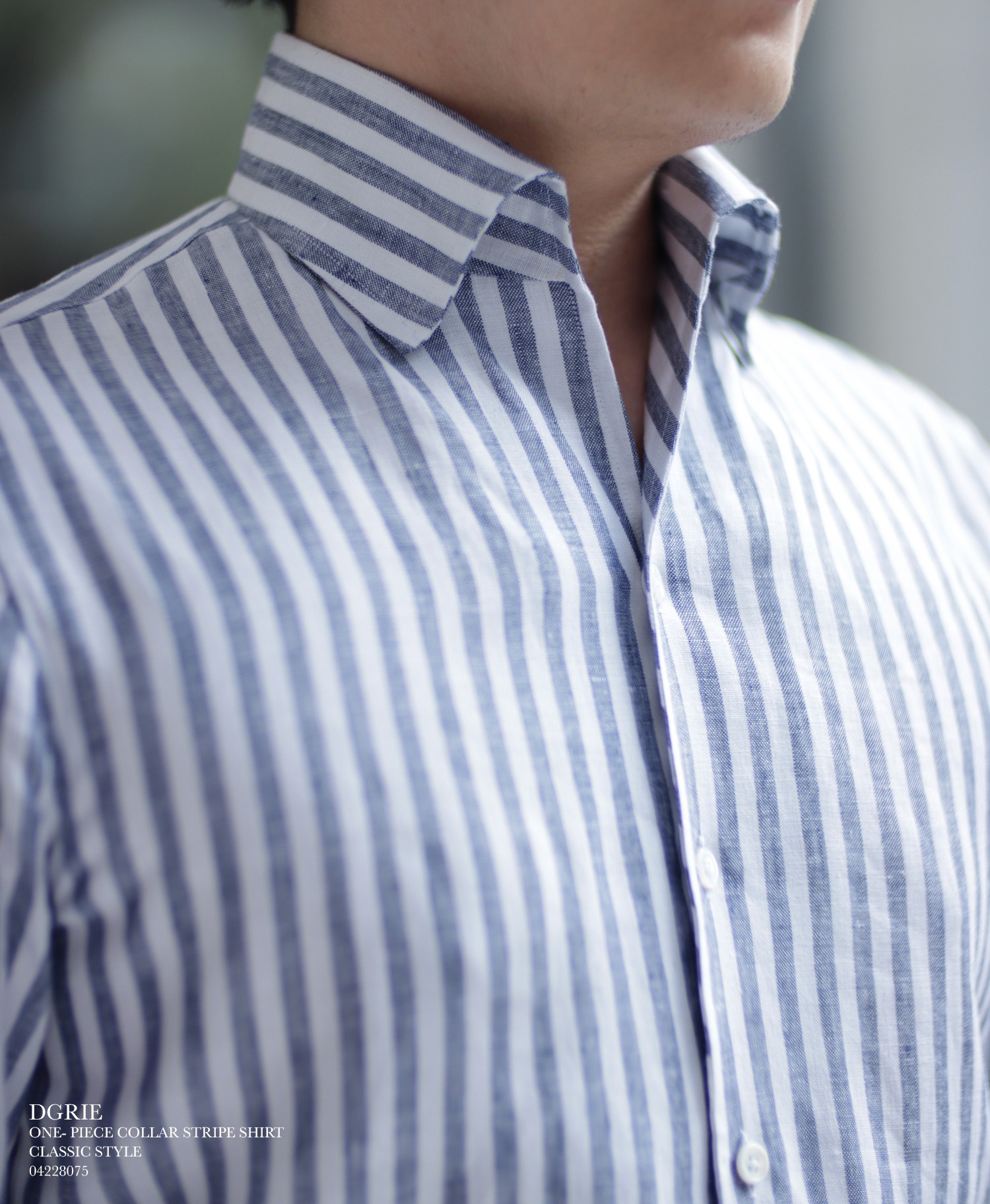 one piece collar linen navy strip shirt dgrie 5