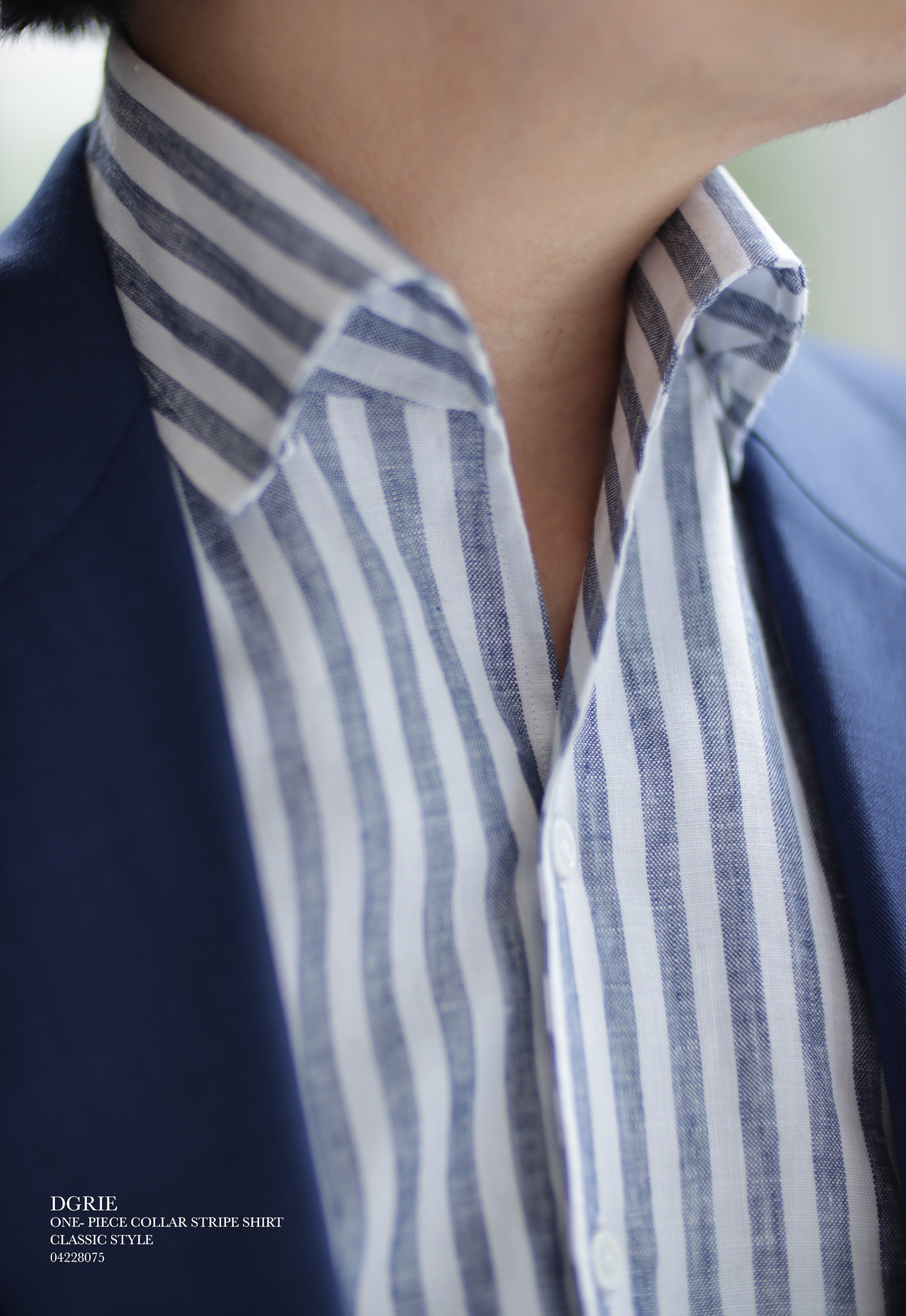 one piece collar linen navy strip shirt dgrie