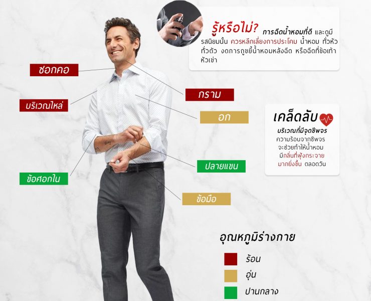 10 เทคนิค ตัดสูทให้ตรงใจ ตัดสูทใหม่ทั้งทีต้องตัดให้หล่อถูกใจ 46 how to apply perfume dgrie