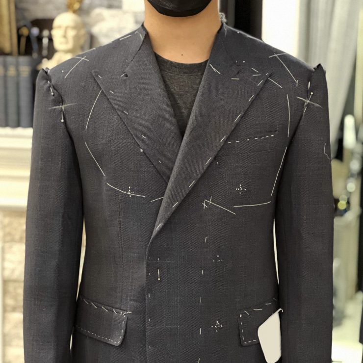 FITTING CHECK DOUBLE BREASTED SUIT: ตัดสูทกระดุมสองแถว สีเทาลายตาราง 23 fitting check double breasted suit dgrie