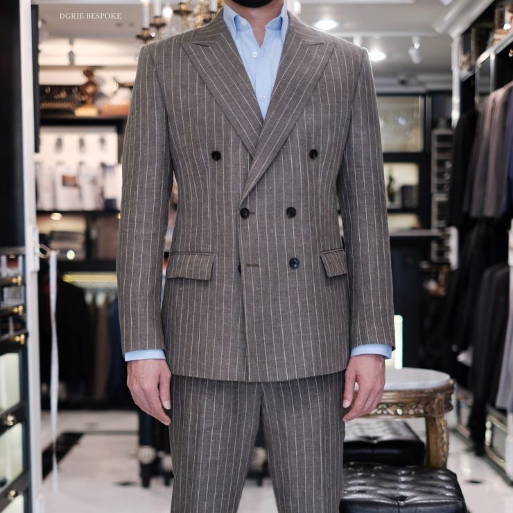 BROWN LINEN PINSTRIPE ITALY SUIT: ตัดสูท ลายทาง สีน้ำตาล 2 brown linen pinstripe italy suit dgrie 1