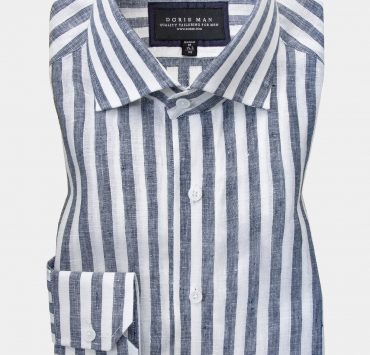 Linen Dark Navy Stripe Shirt: เสื้อเชิ้ตลินินลายทางสีน้ำเงิน 14 linen dark navy stripe shirt dgrie 3