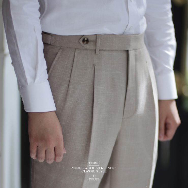DGRIE PANTS 47 - Classic Beige D-Ring: ตัดกางเกงวินเทจ เอวสูง 84 dgrie pants 47 classic beige d ring dgrie 7