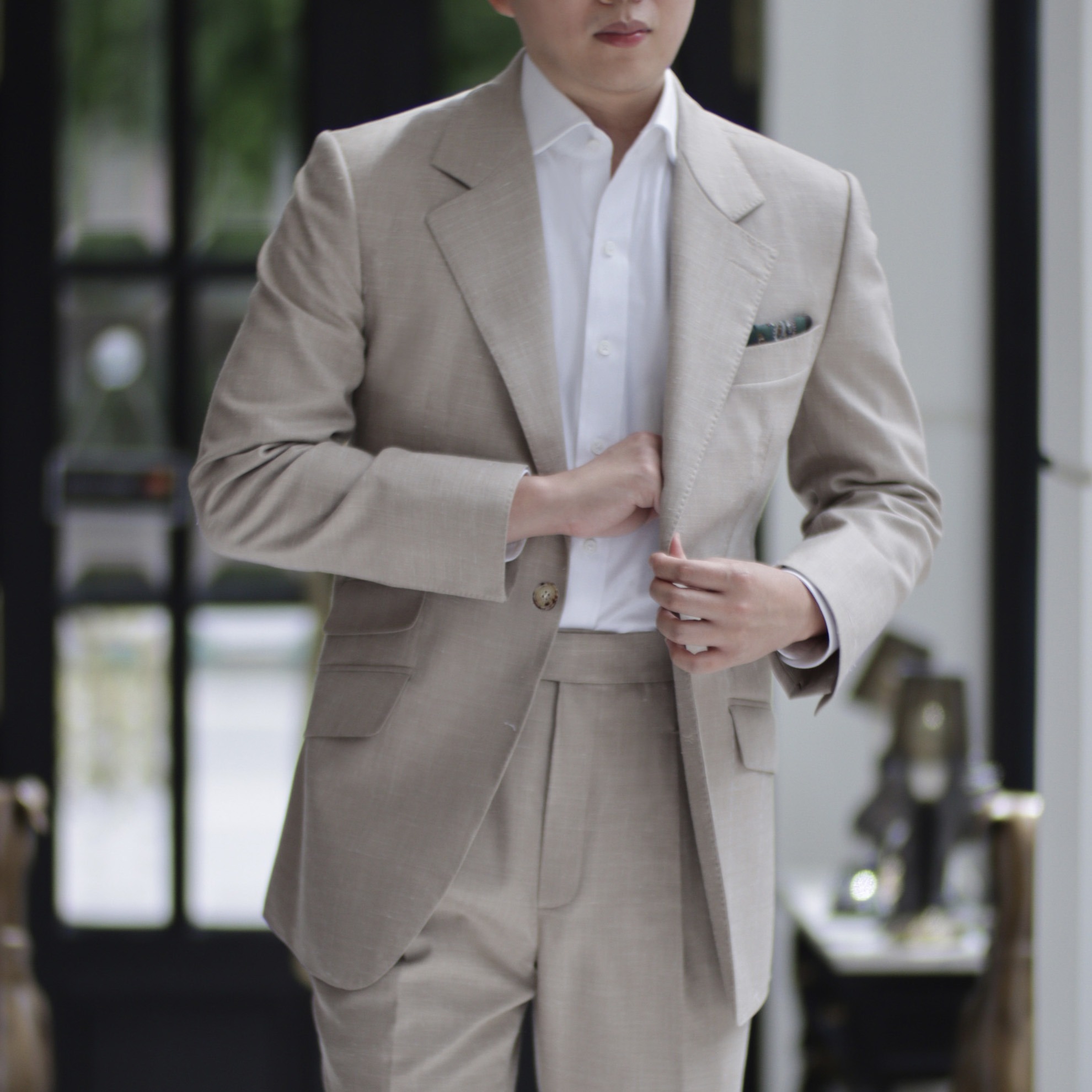 Wool Silk Linen Full Canvas Suit: ตัดสูทสีเบจ 1 wool silk linen full canvas suit dgrie 1