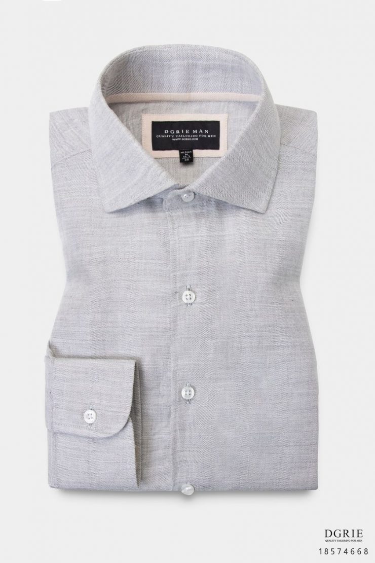 เสื้อเชิ้ตสีเทาปกป้าน Light Gray Cutaway Collar Shirt 11 dgrie 9