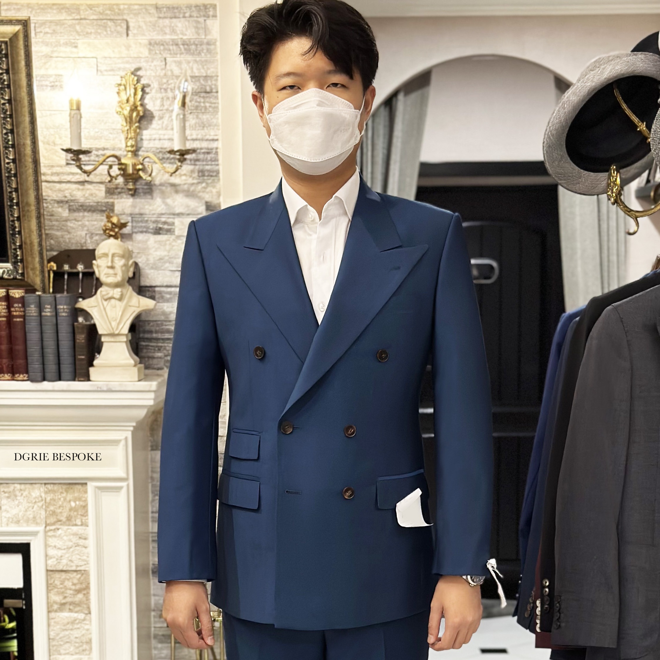 ตัดสูทวินเทจ สีน้ำเงิน Grand Navy Double Breasted Suit 1 grand navy double breasted suit dgrie 6