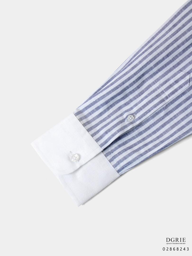 dgrie egyptian linen white collar navy white stipe dgrie