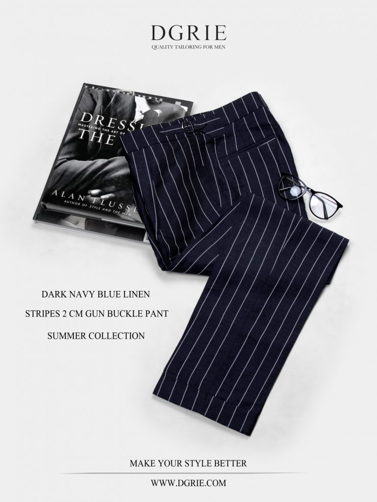 กางเกงลินินสีกรมลายทาง DGRIE Dark Navy Blue Linen Stripe Pants 22 dgrie dark navy blue linen stripe dgrie 3