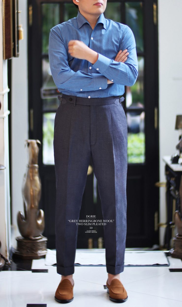 DGRIE PANTS 50: ตัดกางเกงลายก้างปลาสีเทา สไตล์วินเทจ 23 dgrie pants 50 dgrie 1