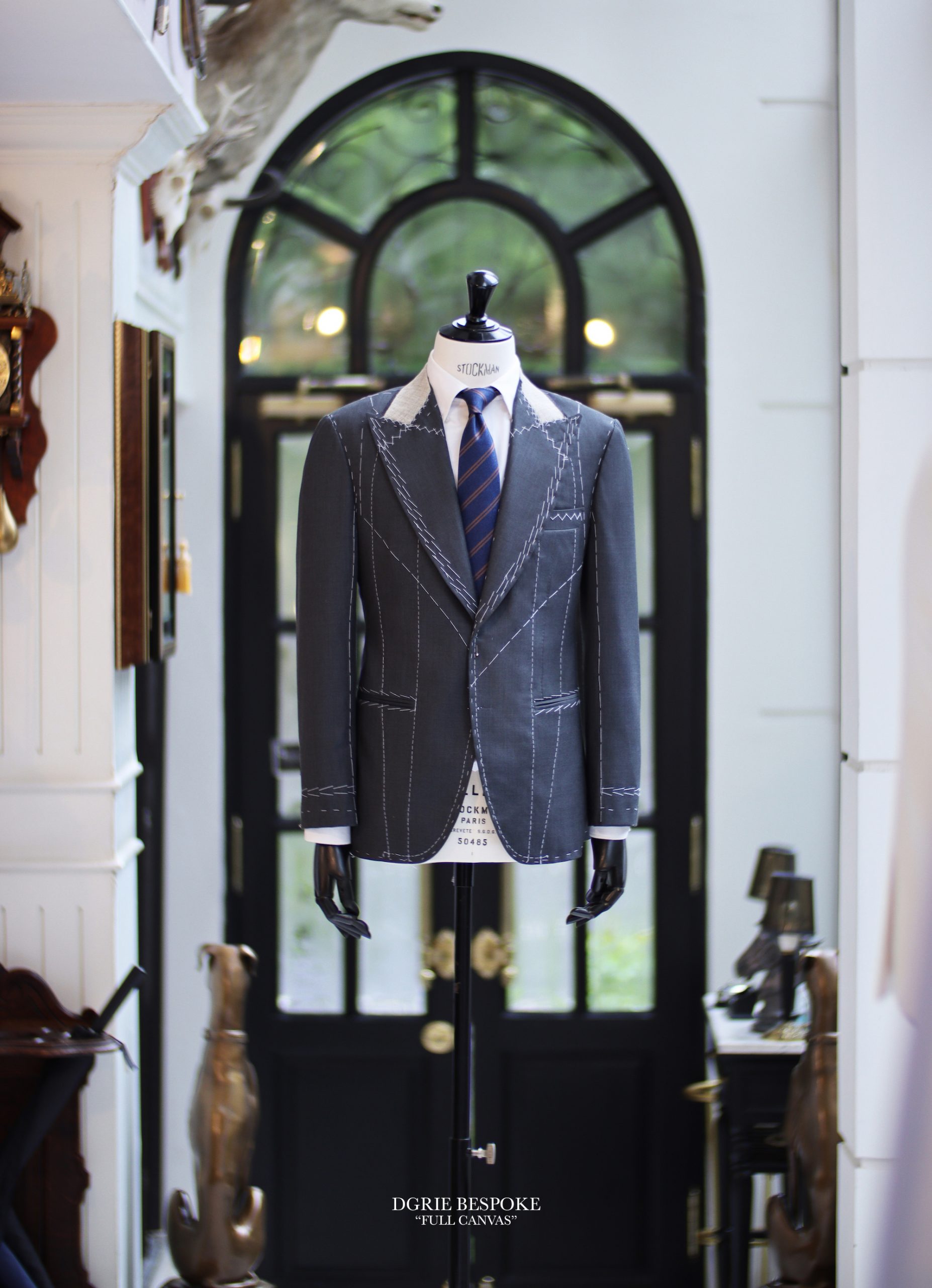 grey classic peak lapel full canvas suits dgrie 1