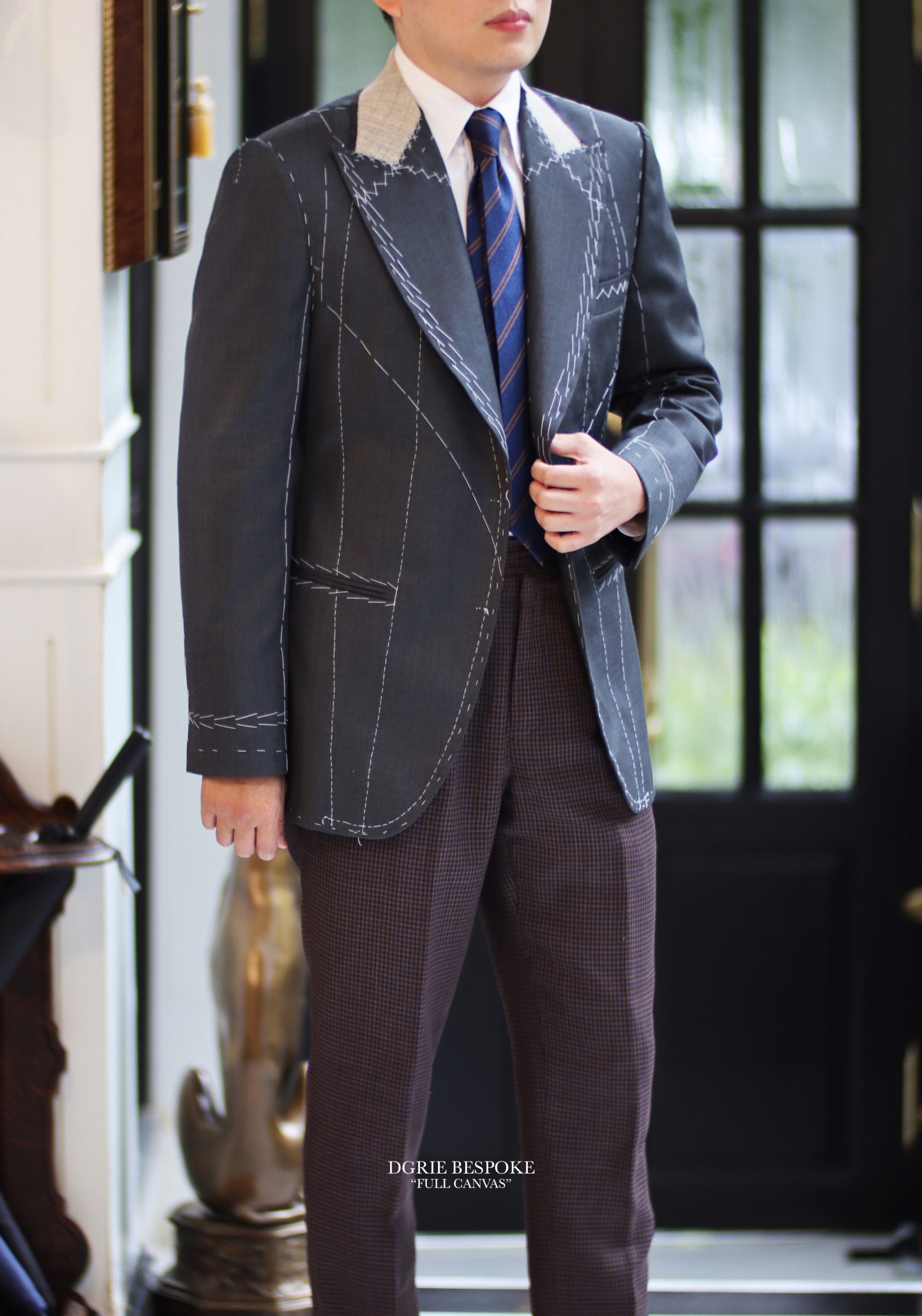 grey classic peak lapel full canvas suits dgrie 4