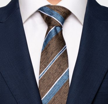 เนคไท ลายทางคลาสสิก Blue Stripe On Coffee Brown Necktie 14 blue stripe on coffee brown necktie dgrie 1